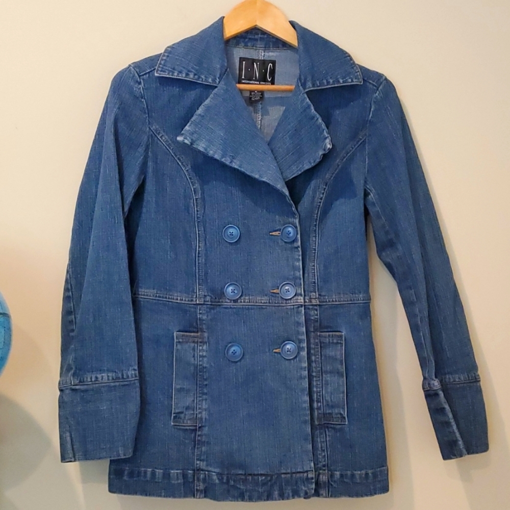 Denim Pea Coat Blazer Jacket M
